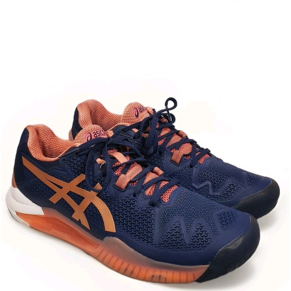ASICS® Women's 9.5 GEL-Resolution 8 Tennis Pickleball Shoes in Blue‎ Pink White